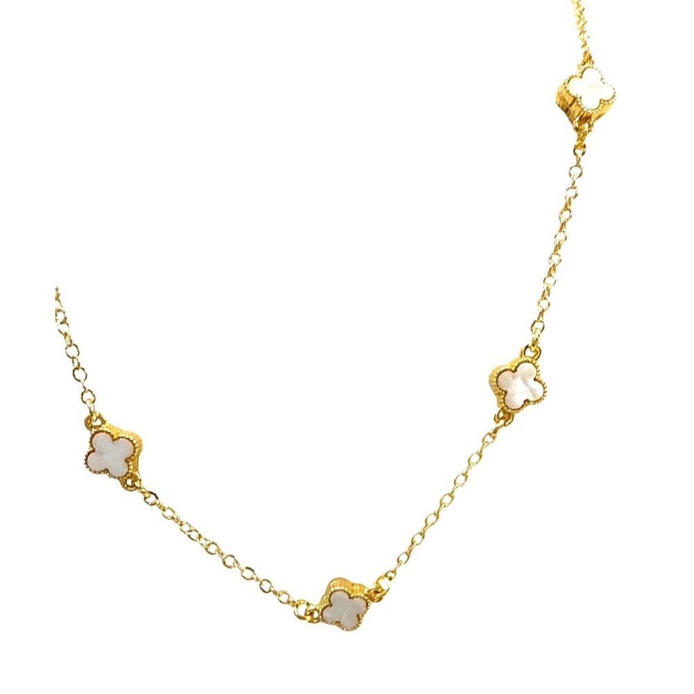 Adina Eden Gold-Plated Necklace With Small White Clover Charms Faux MOP